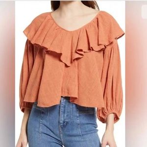 NWT Free People Zuei Ruffle Blouse- Orange/Ginger Spice- Size XL